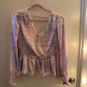 Lightweight Express animal print blouse with open, tie back, NWT